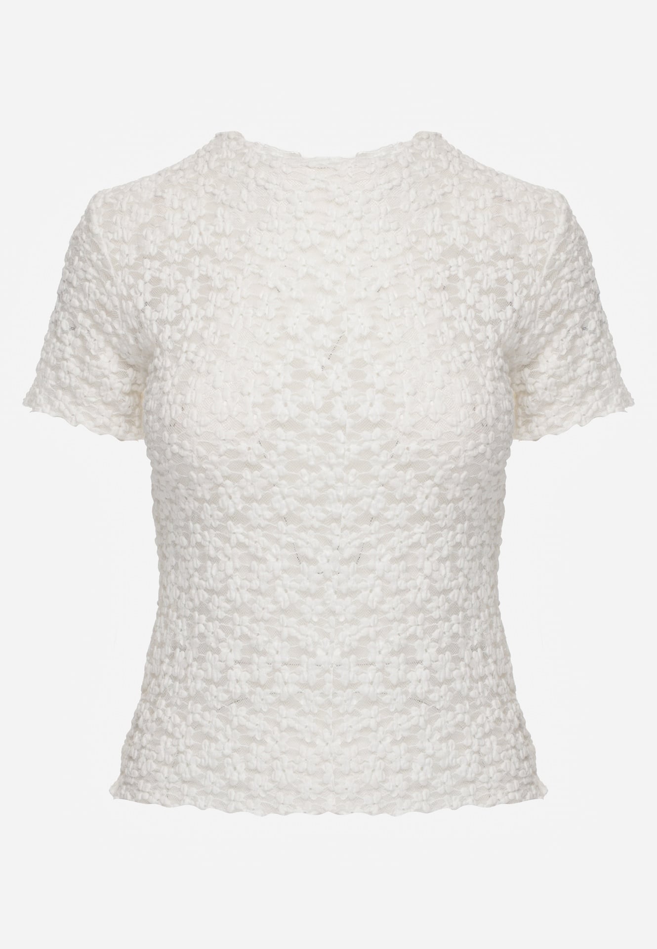 Biała Dopasowana Bluzka z Koronki z Krótkim Rękawem Britune