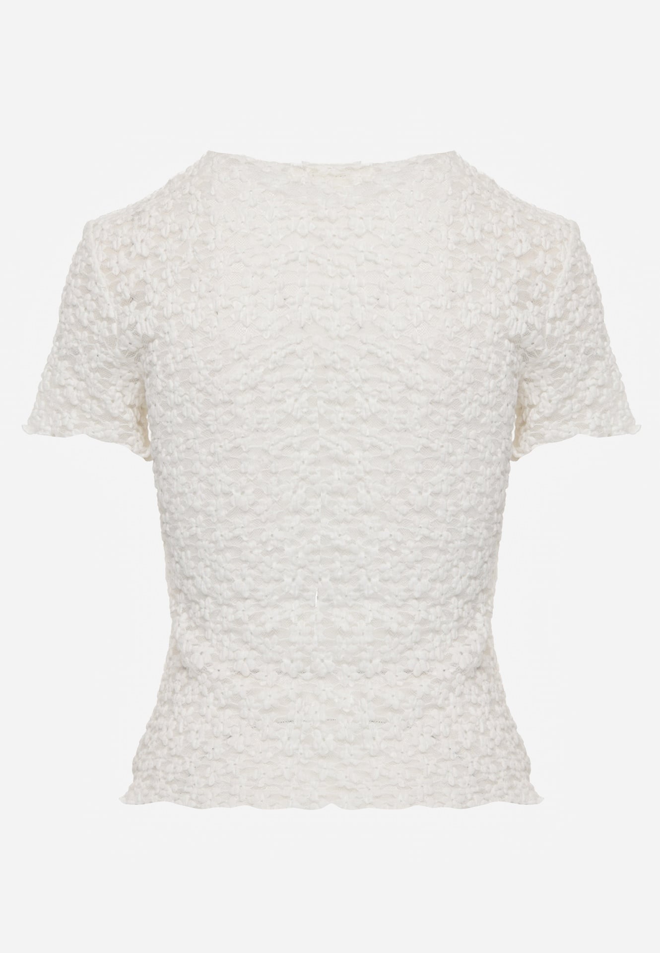 Biała Dopasowana Bluzka z Koronki z Krótkim Rękawem Britune