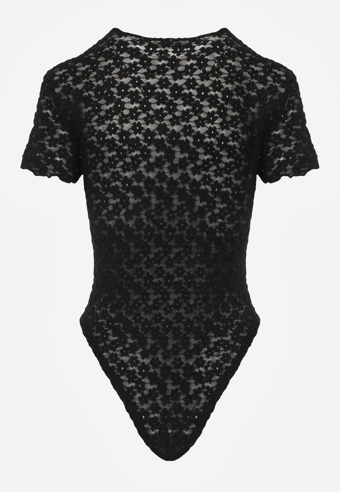 Czarne Body z Koronki o Dopasowanym Kroju z Krótkim Rękawem Adradina