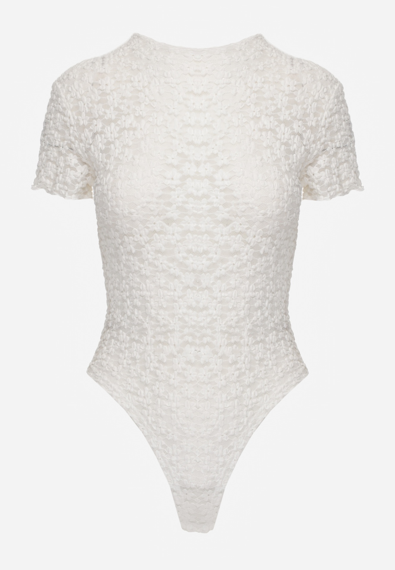 Białe Body z Koronki o Dopasowanym Kroju z Krótkim Rękawem Adradina