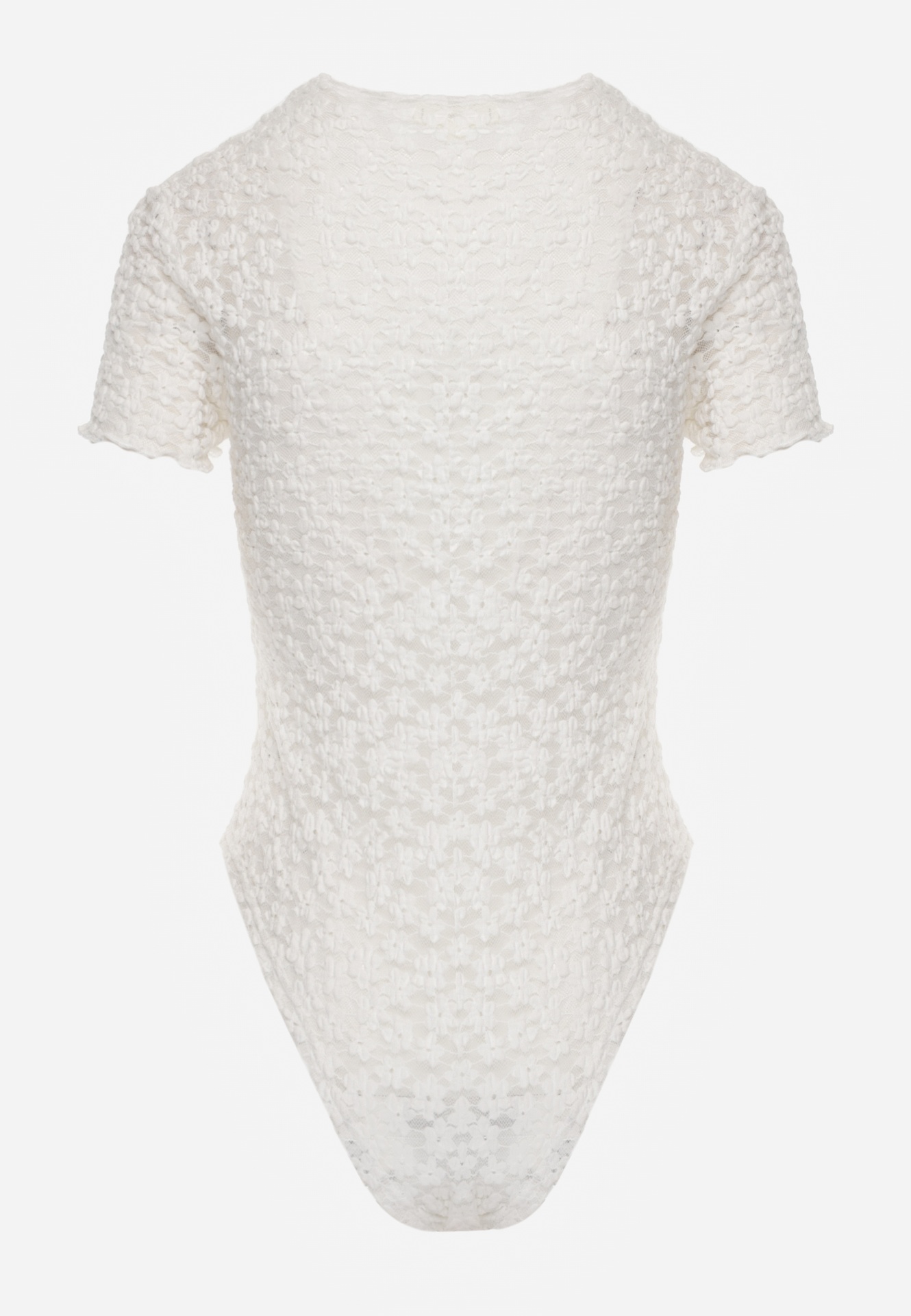 Białe Body z Koronki o Dopasowanym Kroju z Krótkim Rękawem Adradina