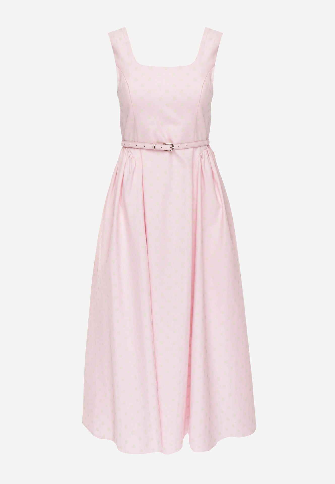 Różowa Retro Sukienka z Bawełny i Wiskozy w Kropki o Rozkloszowanym Kroju Phrithoe