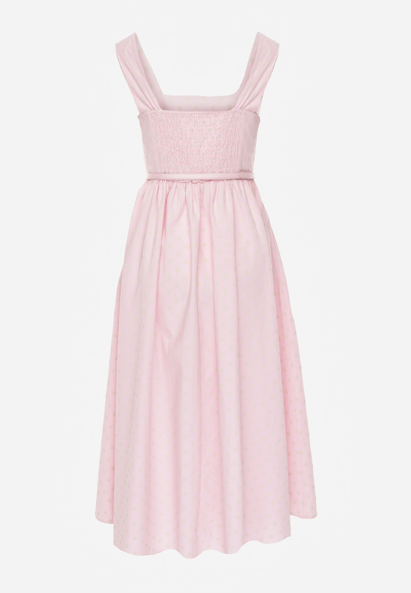 Różowa Retro Sukienka z Bawełny i Wiskozy w Kropki o Rozkloszowanym Kroju Phrithoe