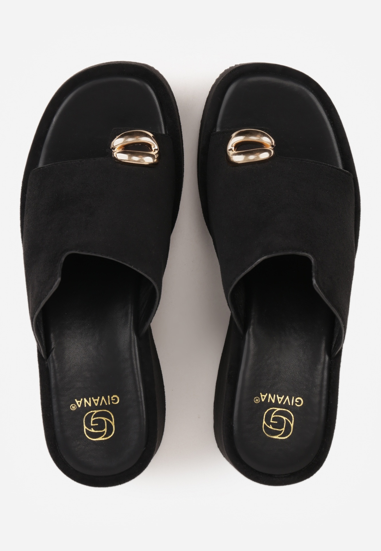 Czarne Klapki Japonki z Ozdobnym Paskiem na Palec na Koturnie Dorialena