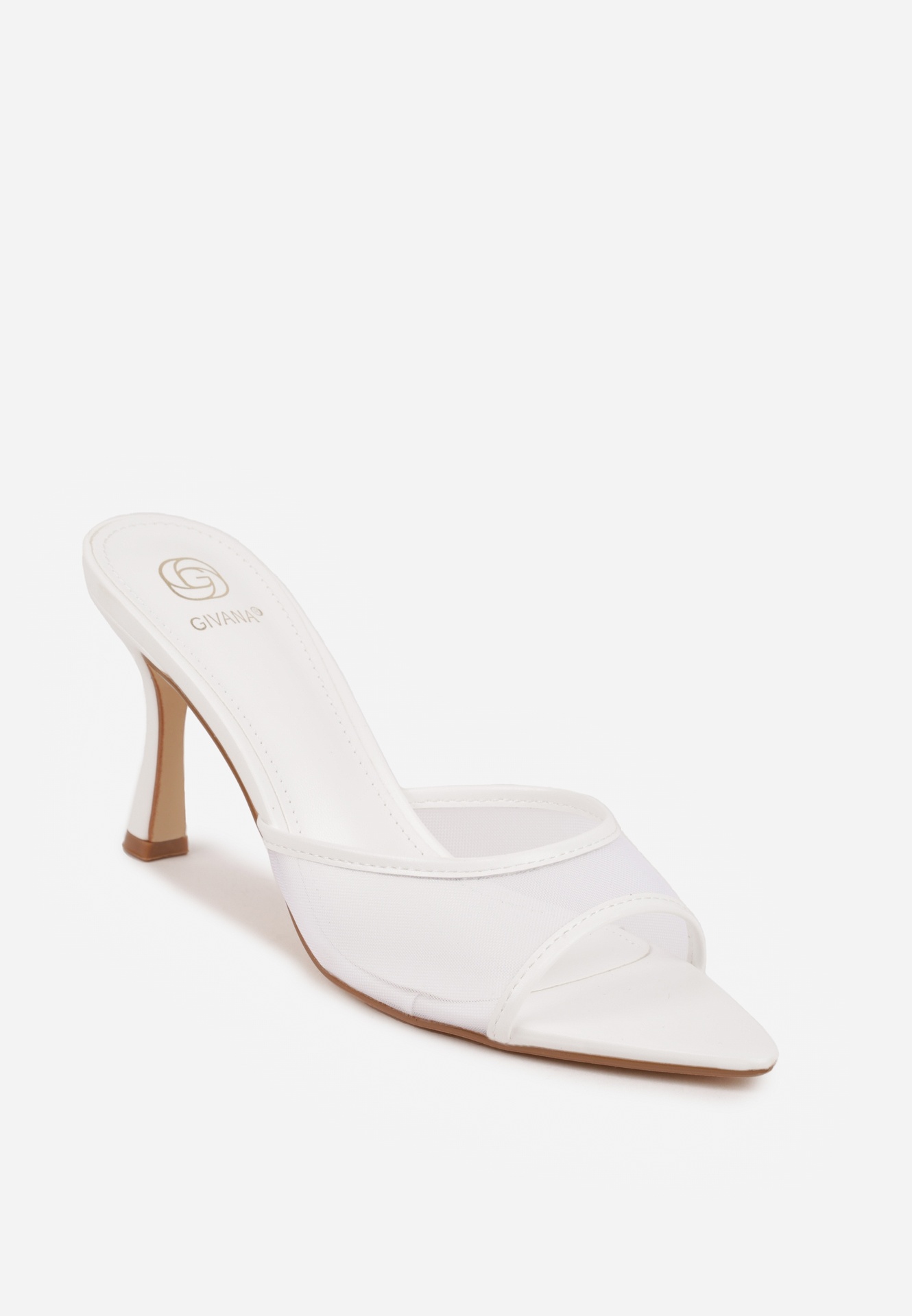 Białe Siateczkowe Klapki na Szpilce Cirinome