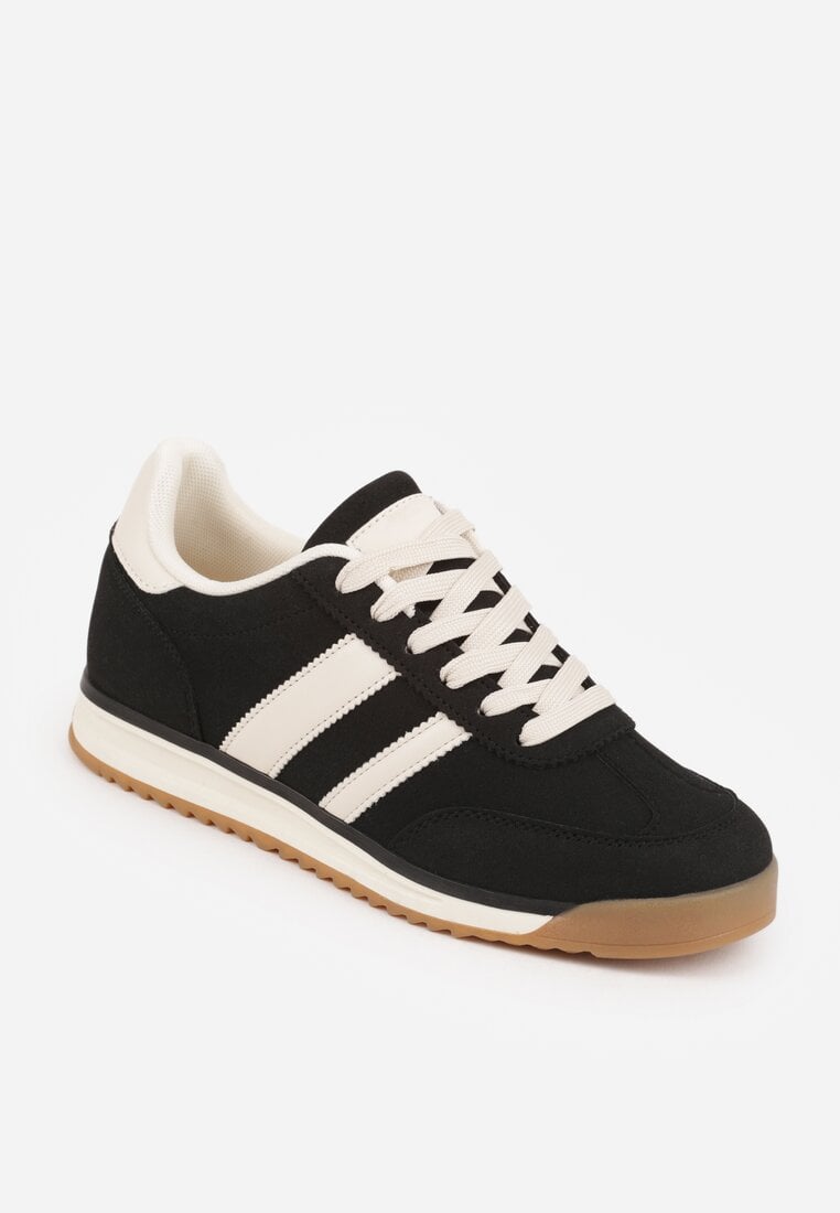 Czarne Sneakersy Ozdobione z Boku Paskami Ariene