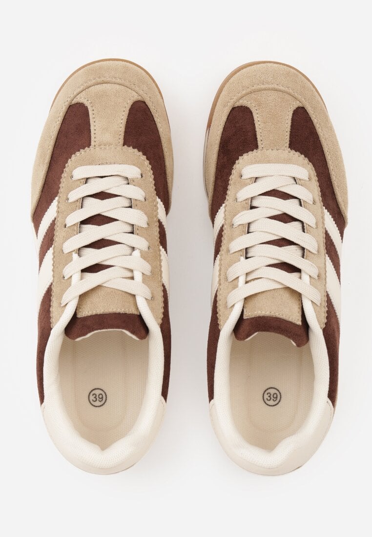 Brązowe Sneakersy Ozdobione z Boku Paskami Ariene