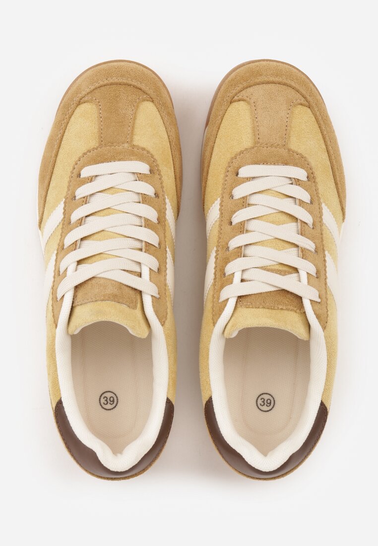 Żółte Sneakersy Ozdobione z Boku Paskami Ariene