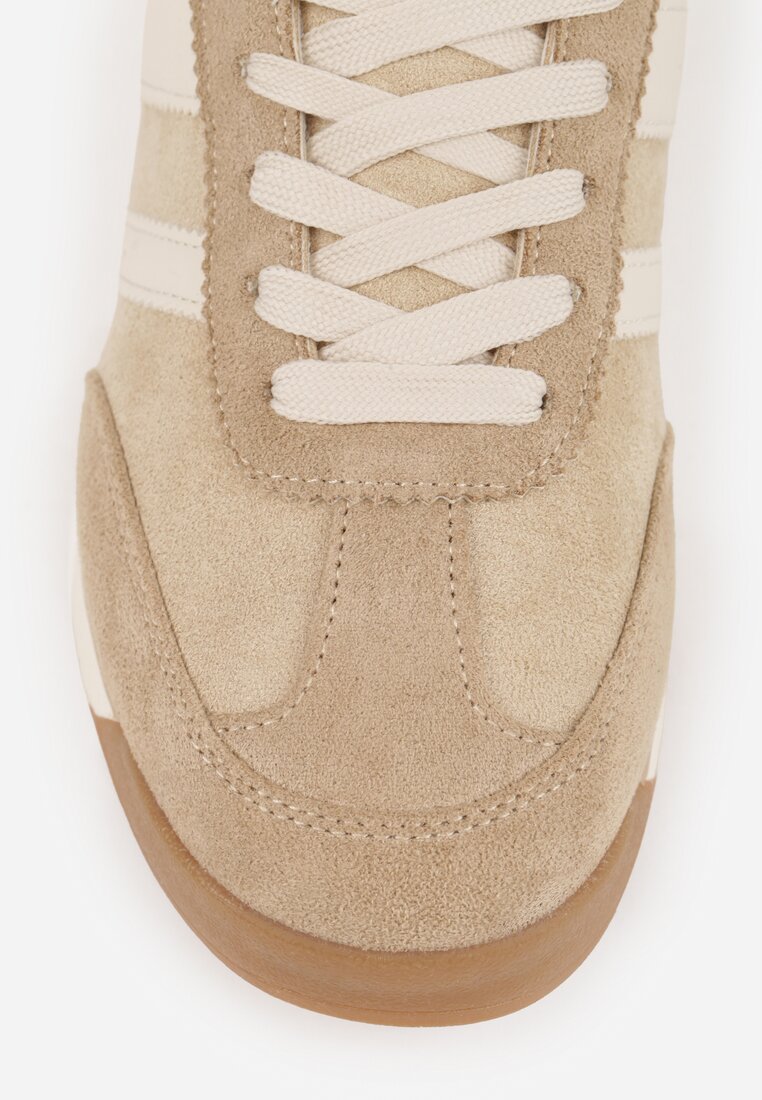 Beżowe Sneakersy Ozdobione z Boku Paskami Ariene