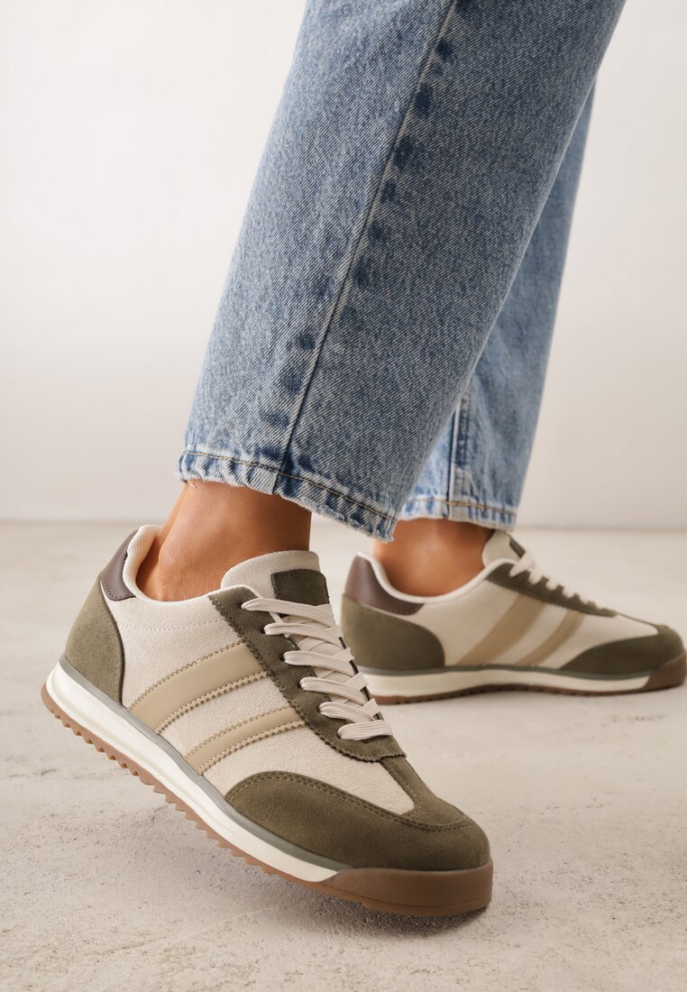 Zielone Sneakersy Ozdobione z Boku Paskami Ariene