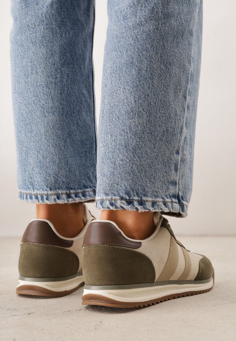 Zielone Sneakersy Ozdobione z Boku Paskami Ariene