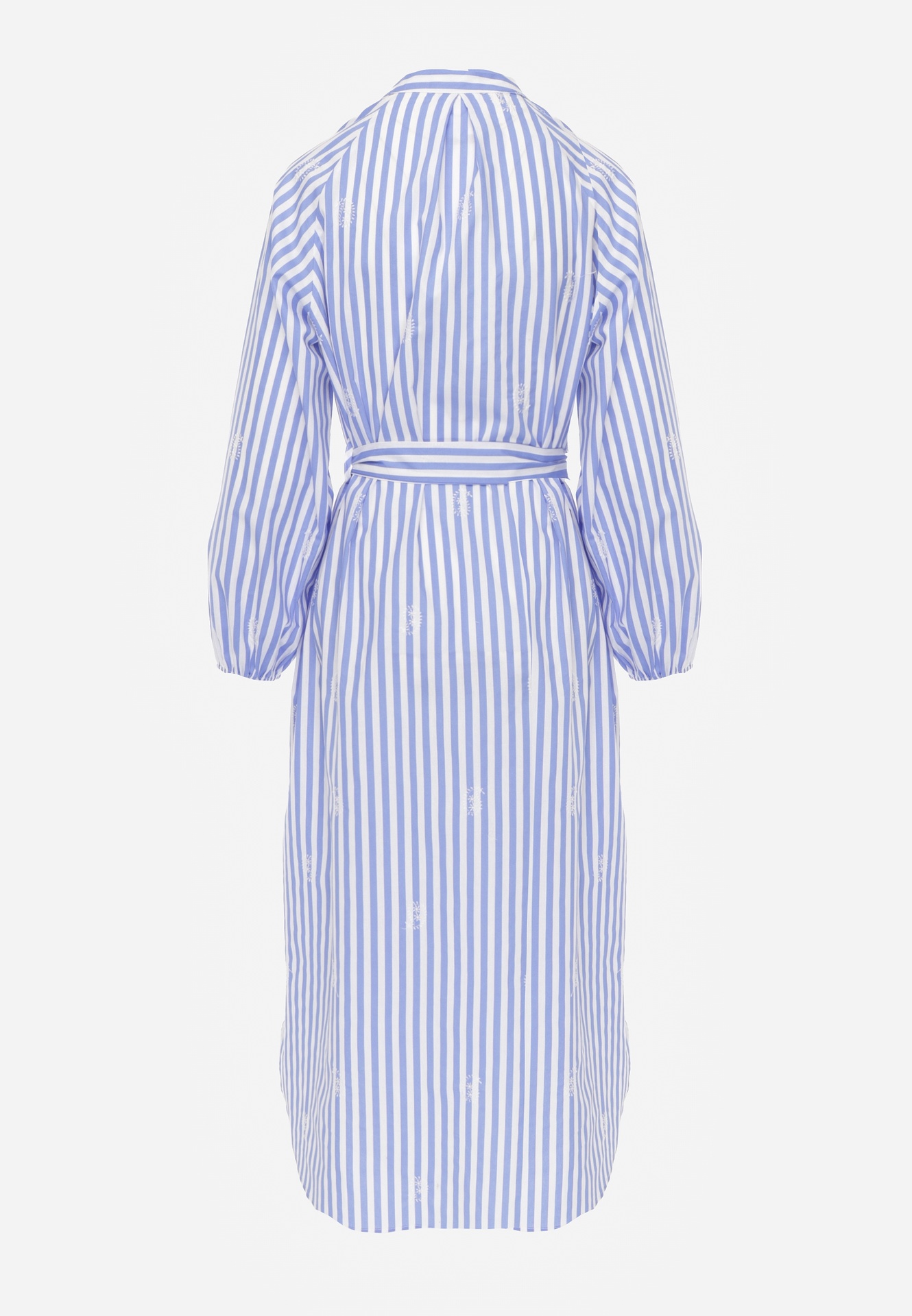 Niebieska Bawełniana Sukienka o Pudełkowym Kroju z Haftem i Wiązanym Paskiem Guineney