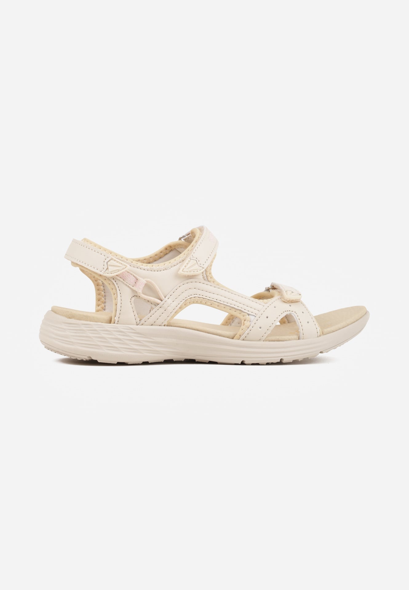 Ciemnobeżowe Sandały z Wkładką ze Skóry Naturalnej i Zapięciem na Rzep Sambuca