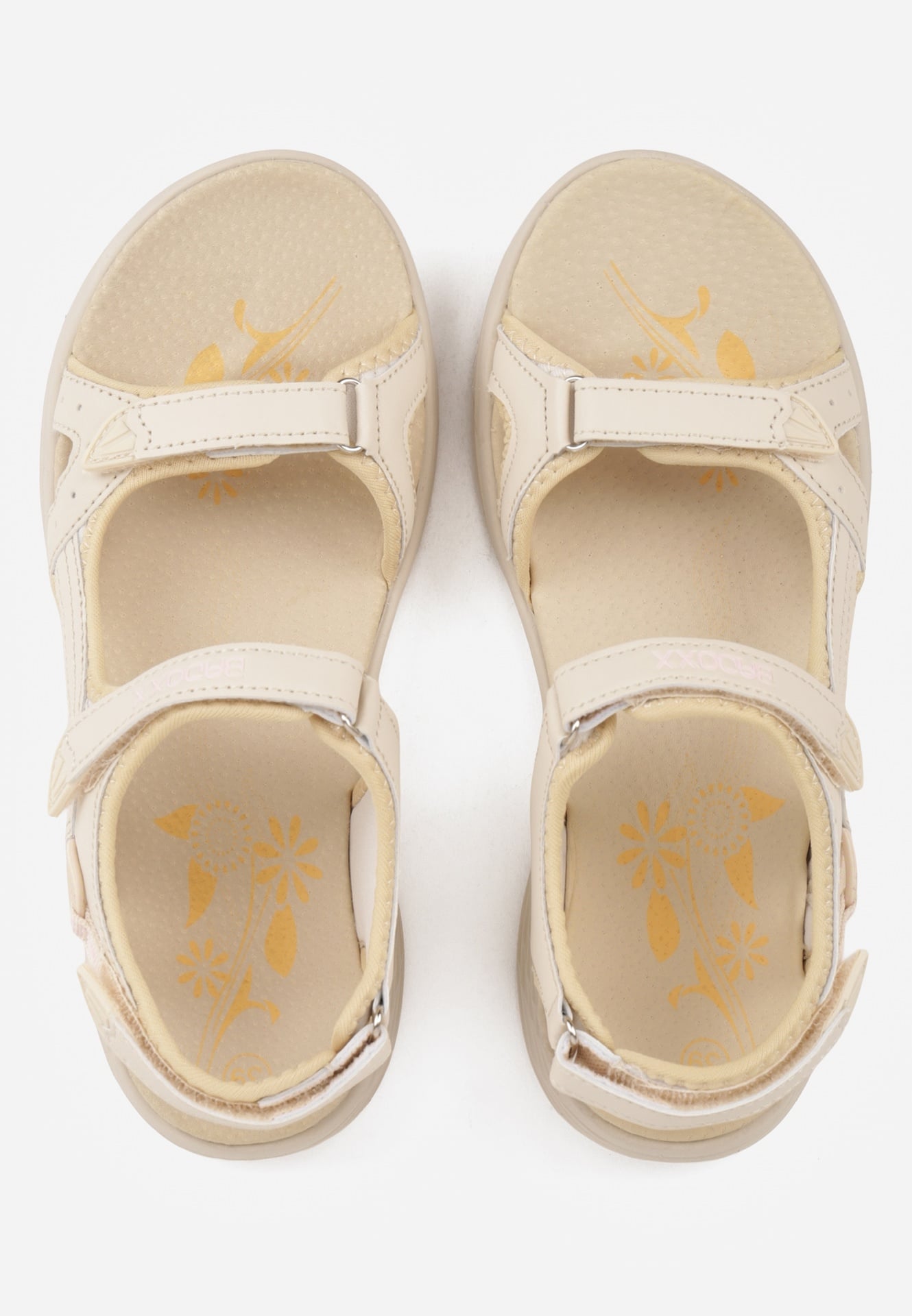 Ciemnobeżowe Sandały z Wkładką ze Skóry Naturalnej i Zapięciem na Rzep Sambuca