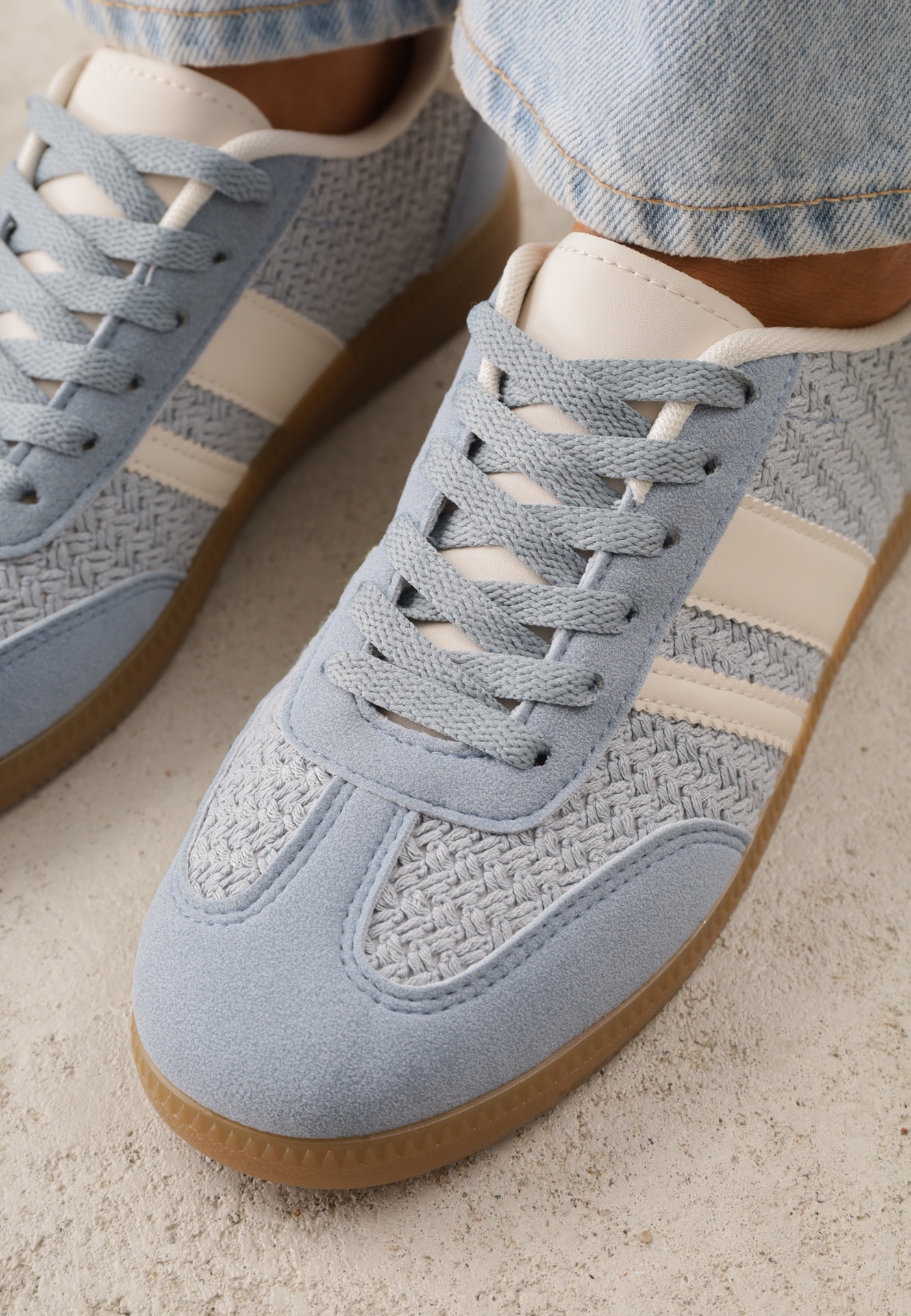 Niebieskie Sneakersy w Stylu Klasycznych Tenisówek z Cholewką z Plecionką Doriarissa