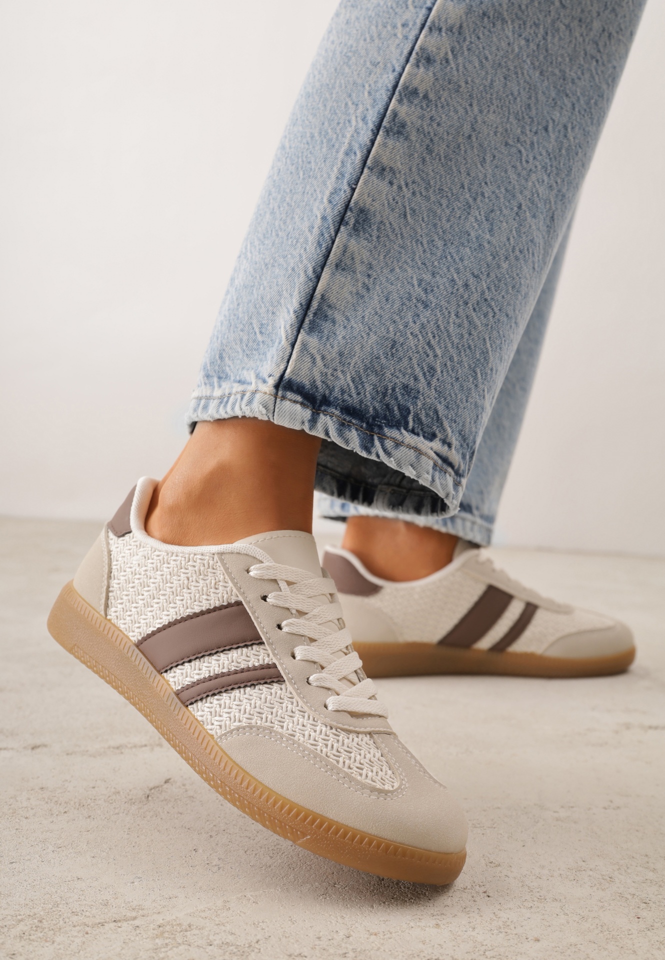 Brązowe Sneakersy w Stylu Klasycznych Tenisówek z Cholewką z Plecionką Doriarissa