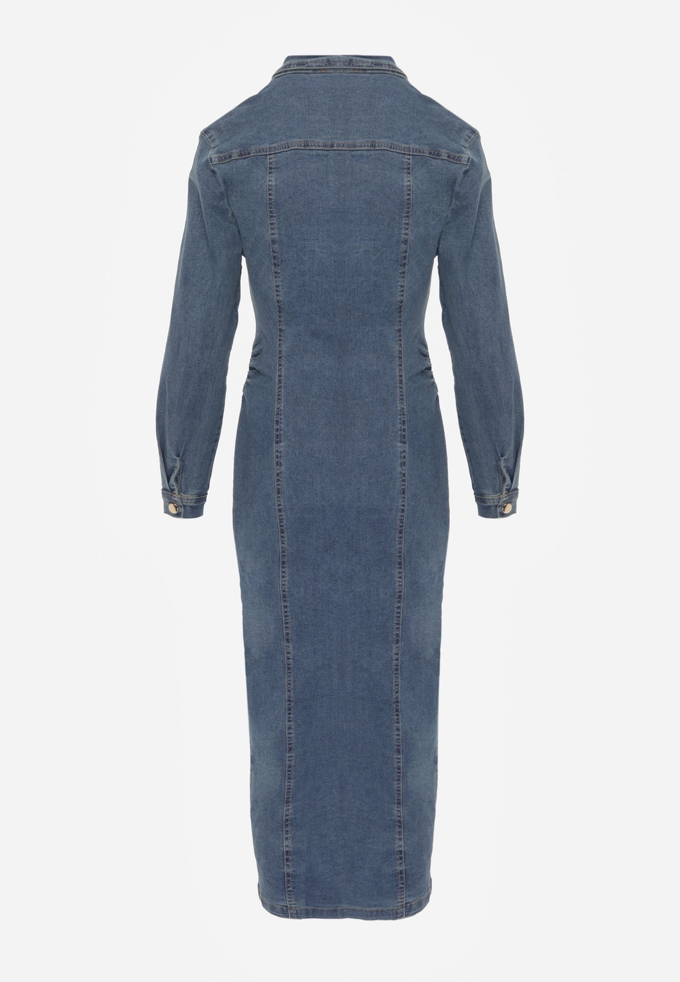 Niebieska Taliowana Sukienka Jeansowa o Koszulowym Fasonie Nezavia