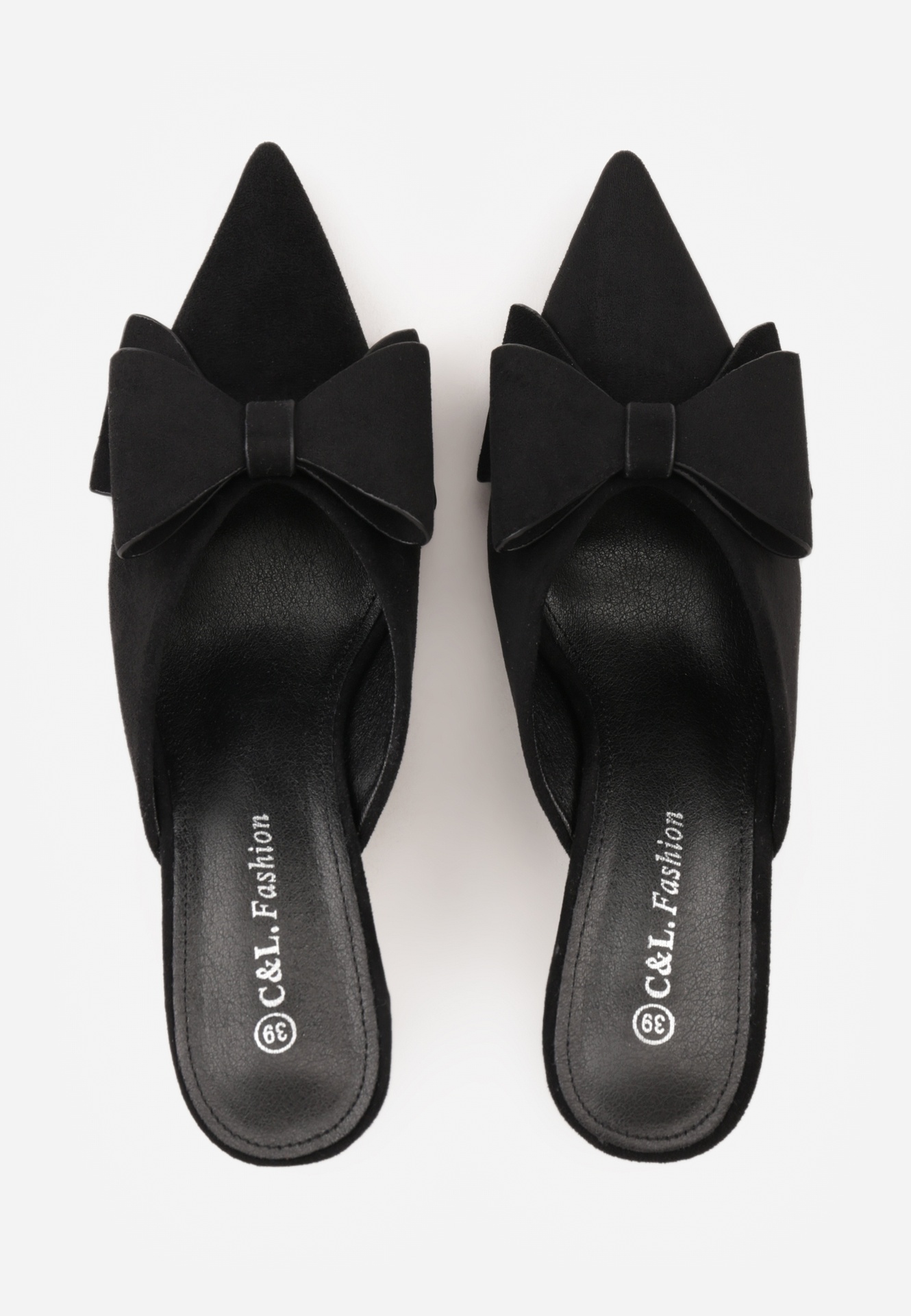 Czarne Klapki Mule na Szpilce z Kokardką Kimoseis