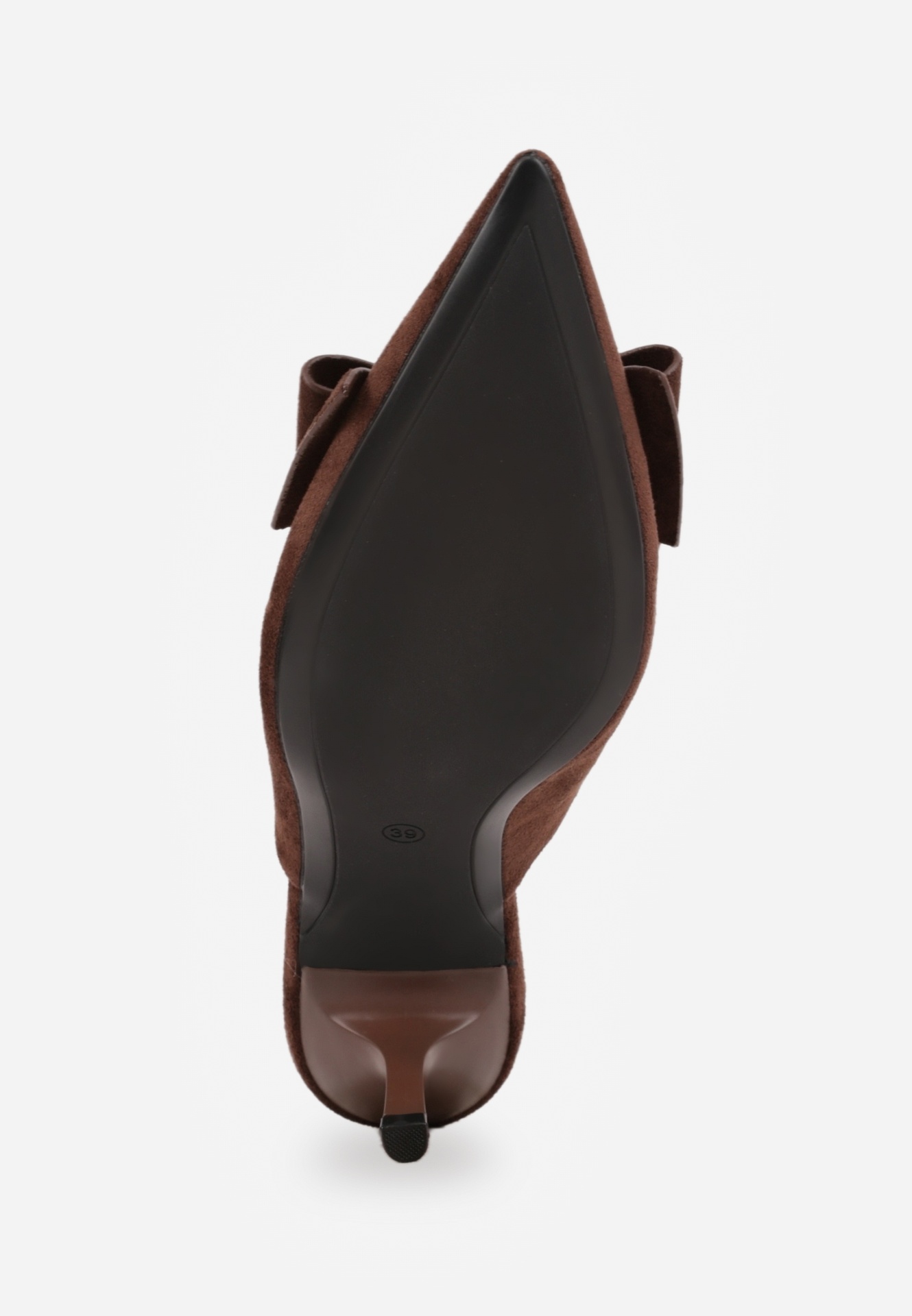 Brązowe Klapki Mule na Szpilce z Kokardką Kimoseis