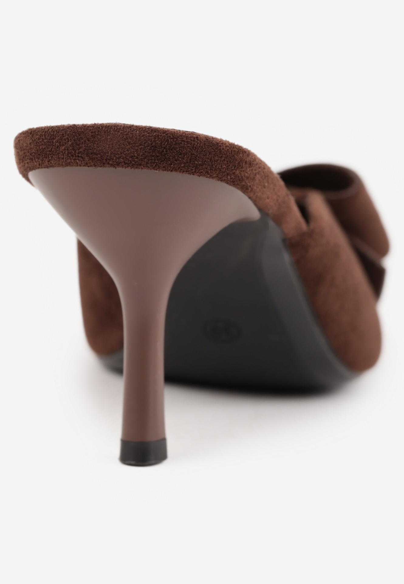 Brązowe Klapki Mule na Szpilce z Kokardką Kimoseis