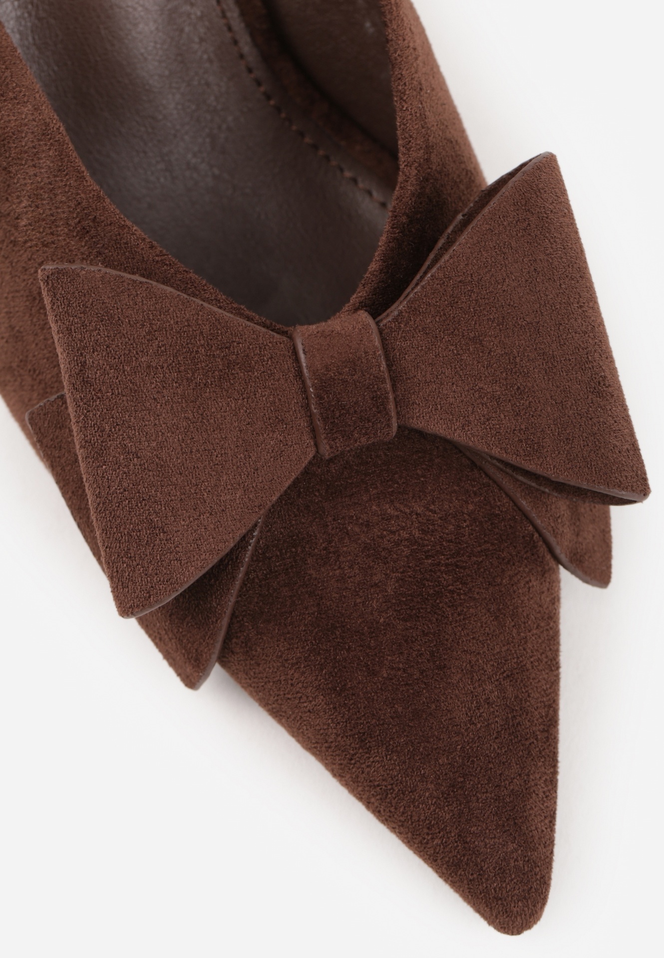 Brązowe Klapki Mule na Szpilce z Kokardką Kimoseis