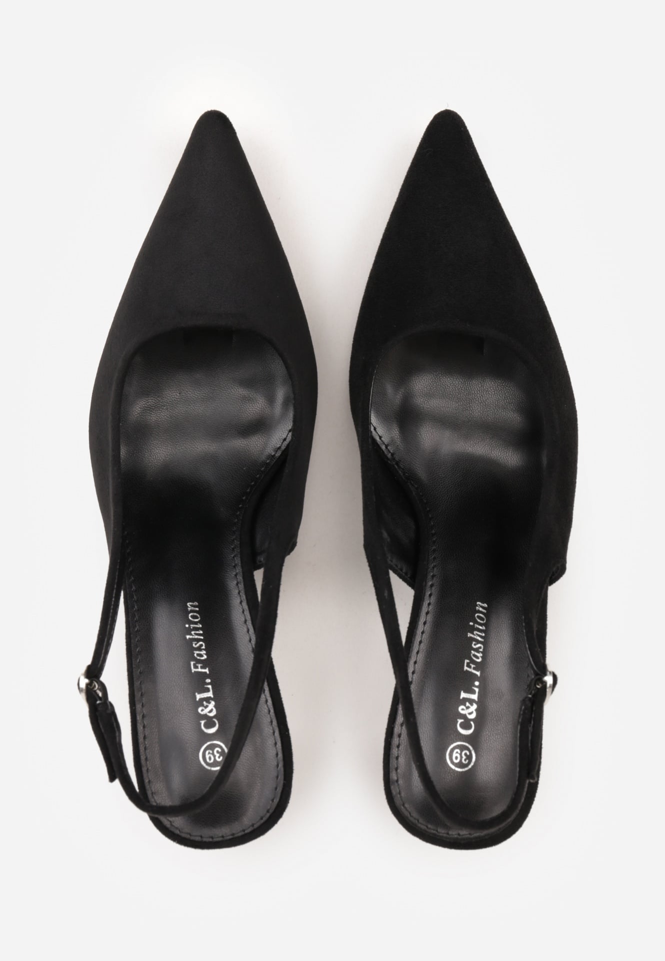 Czarne Czółenka Slingback na Kaczuszce z Imitacji Zamszu Mairiko