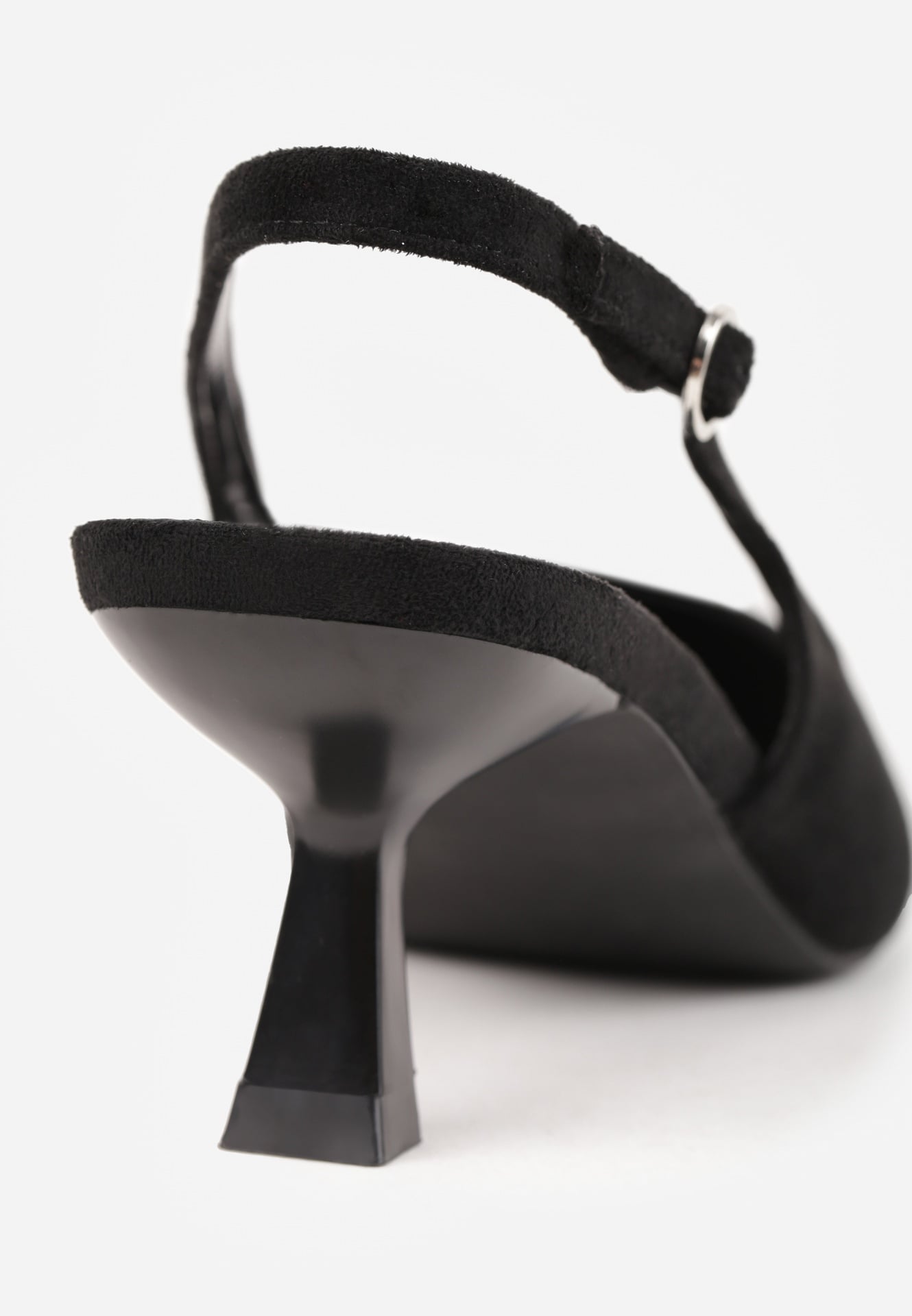 Czarne Czółenka Slingback na Kaczuszce z Imitacji Zamszu Mairiko