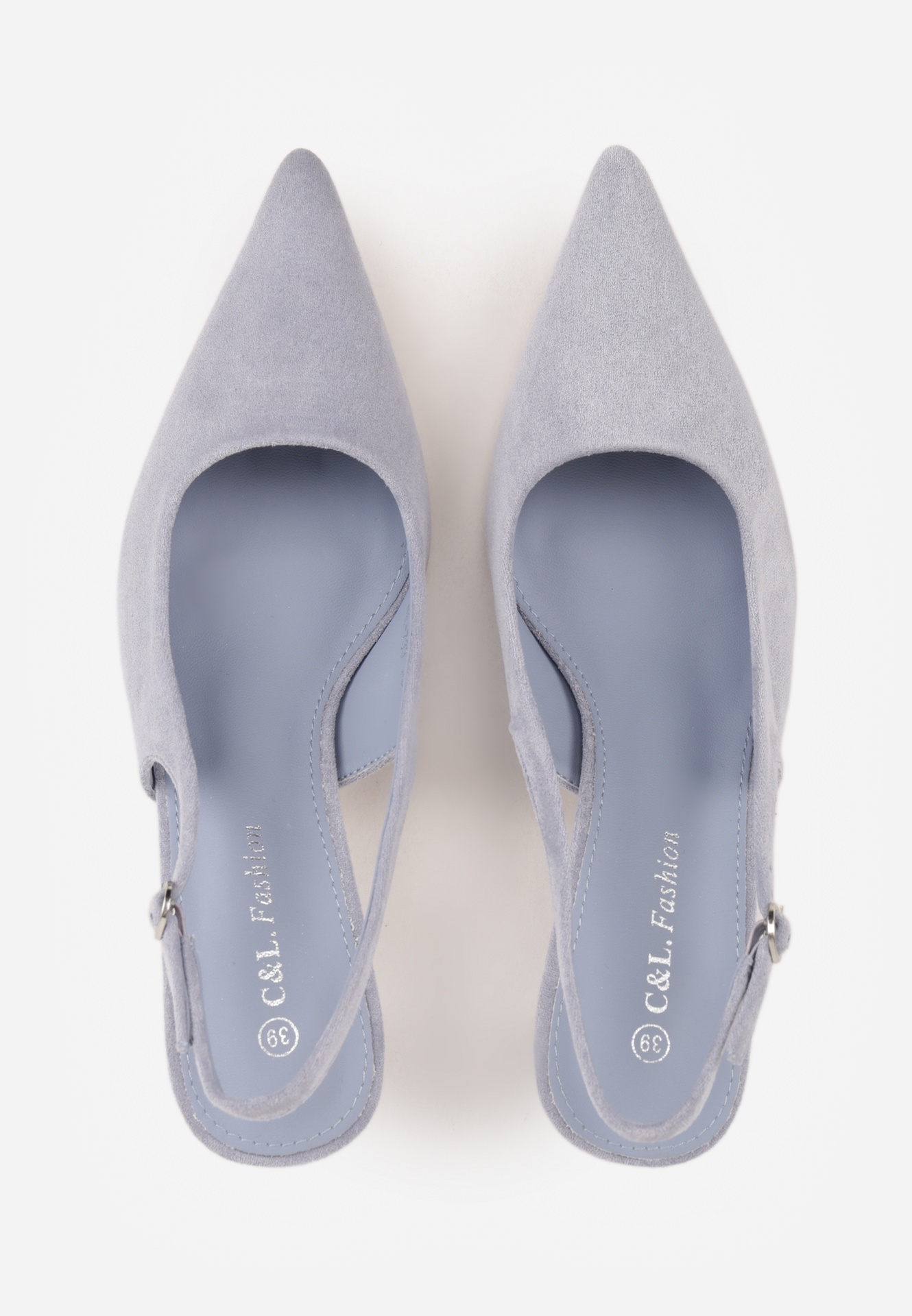 Niebieskie Czółenka Slingback na Kaczuszce z Imitacji Zamszu Mairiko