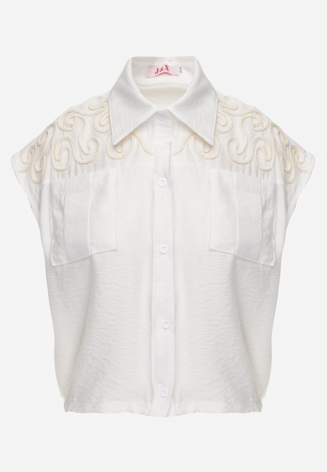 Biała Boho Koszula z Wiskozy Bez Rękawów ze Ściągaczem w Talii Assabel