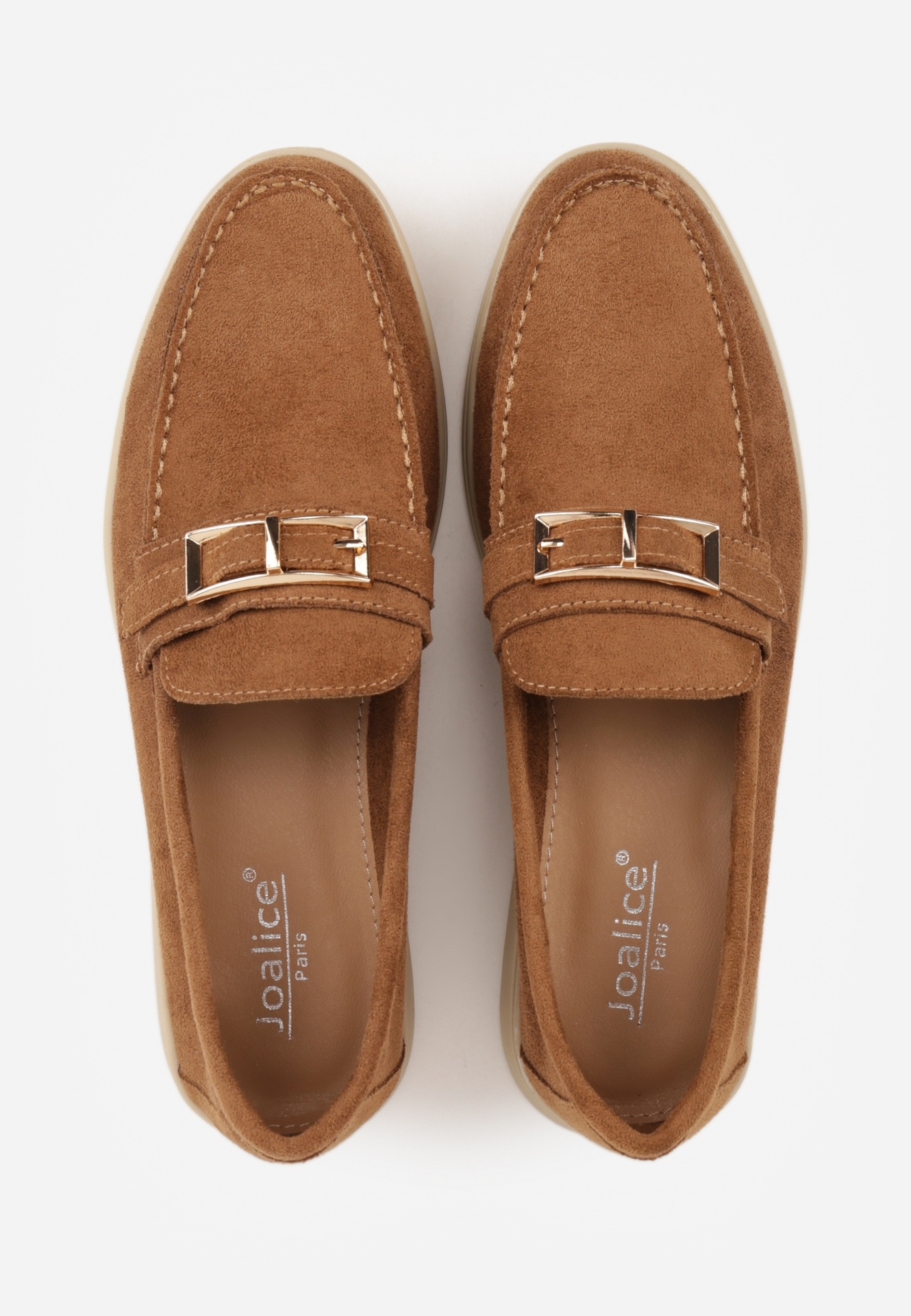 Jasnobrązowe Mokasyny Ozdobione Metaliczną Klamrą Murielori