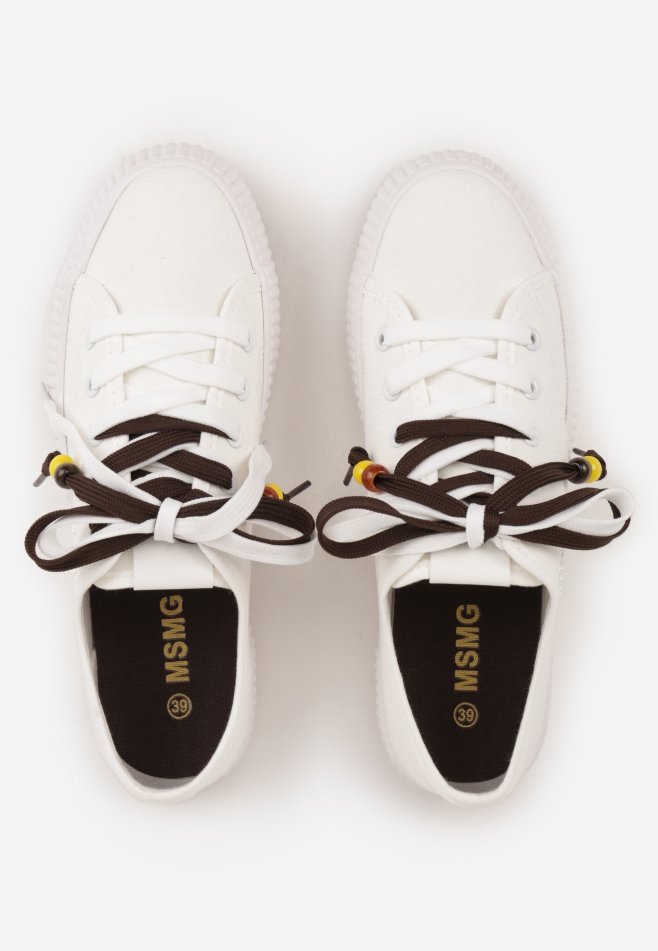 Białe Niskie Trampki z Podwójnymi Sznurówkami na Tłoczonej Platformie Astedella