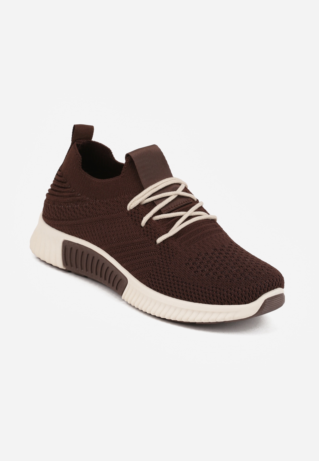 Brązowe Sneakersy na Tłoczonej Podeszwie z Elastyczną Cholewką Lamilia