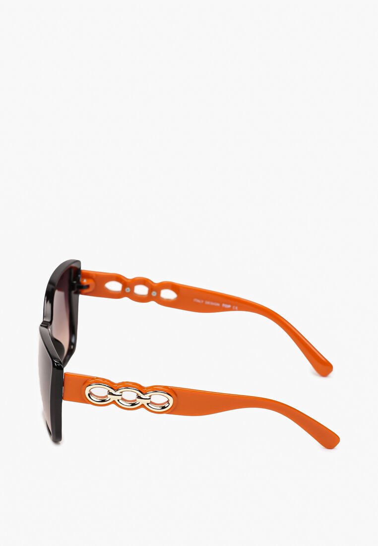 Pomarańczowe Przeciwsłoneczne Okulary Retro Kocie Oczy z Ozdobnymi Nausznikami z Etui Niovoda