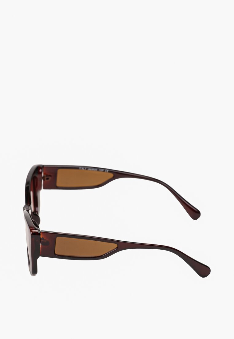 Brązowe Okulary Przeciwsłoneczne Kocie Oczy z Szerokimi Nausznikami i Etui Shami