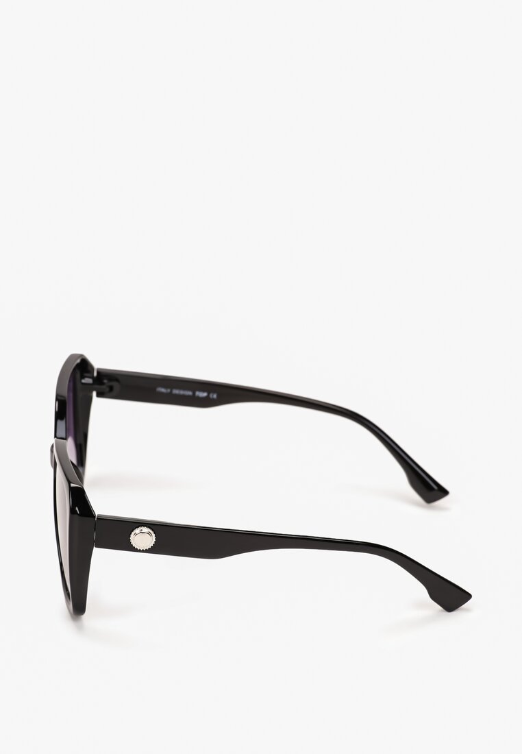 Czarne Przeciwsłoneczne Okulary o Geometrycznym Kształcie z Etui Keriara