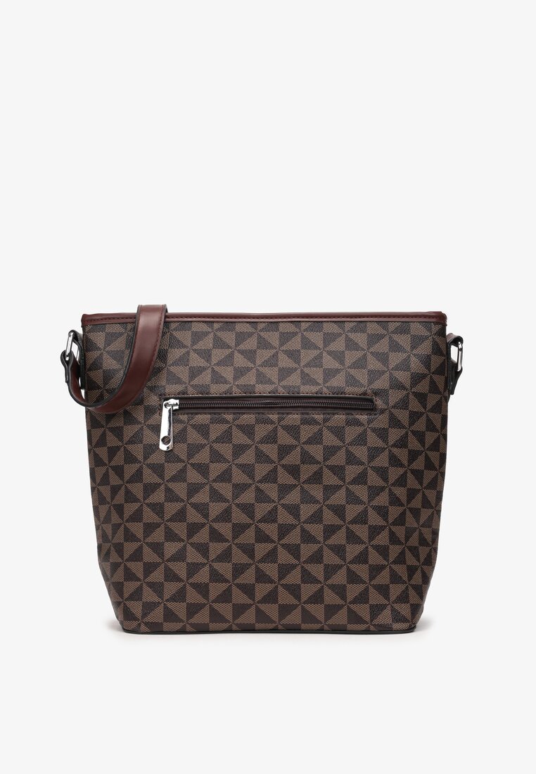 Brązowa Torebka Shopper Trapezowa w Ozdobny Wzór Liliena