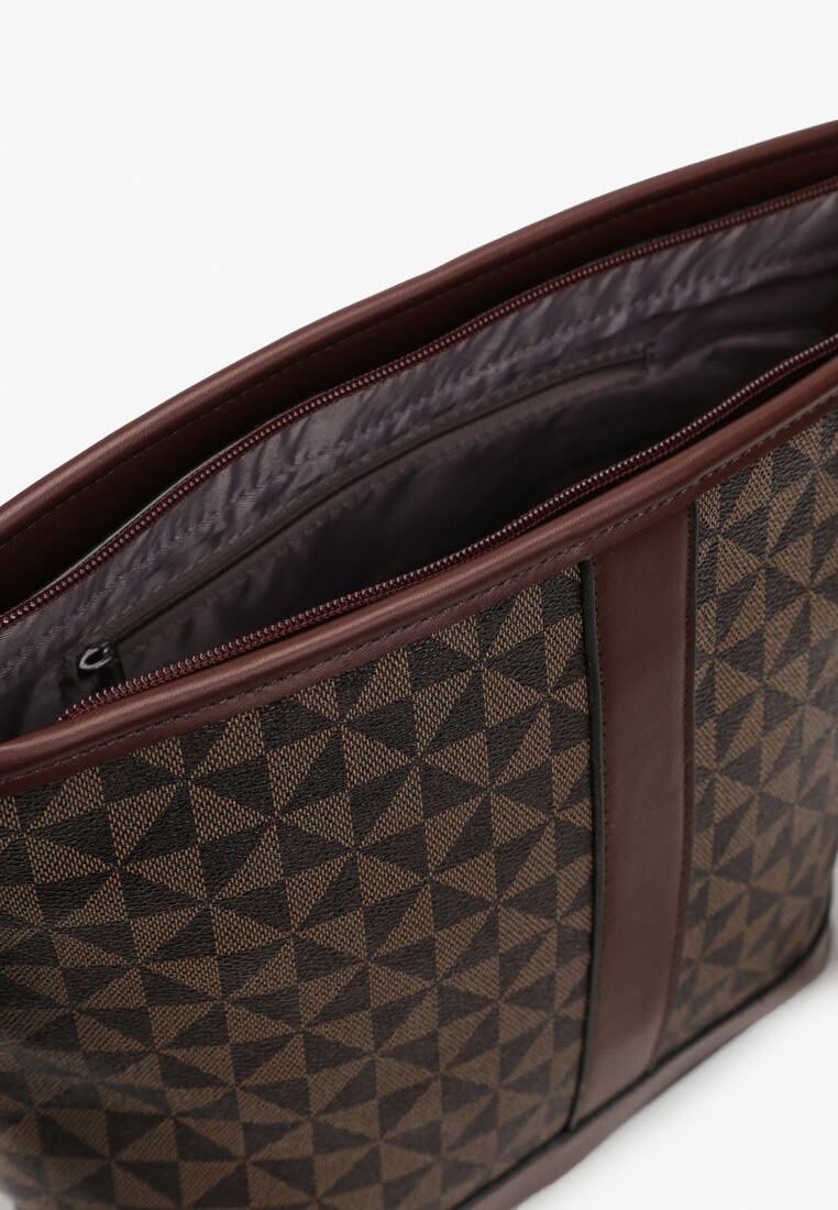 Brązowa Torebka Shopper Trapezowa w Ozdobny Wzór Liliena