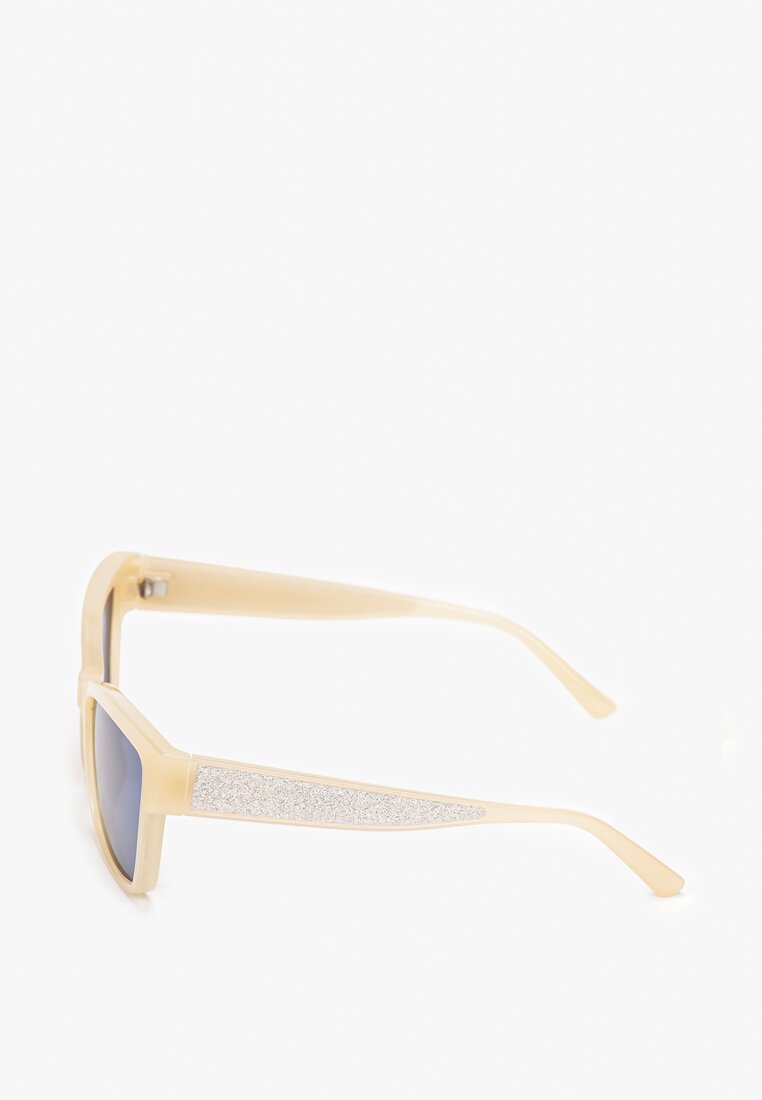 Czarno-Beżowe Okulary Przeciwsłoneczne z Ozdobnymi Zausznikami Littes