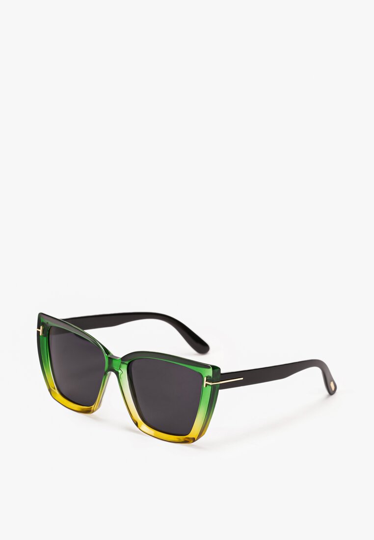 Zielone Okulary Przeciwsłoneczne Kocie Oczy z Ozdobnymi Oprawkami z Etui Shelilla