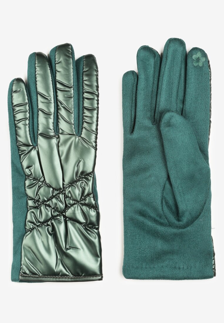 Zielone Rękawiczki z Błyszczącym Pikowanym Przodem Rorellia