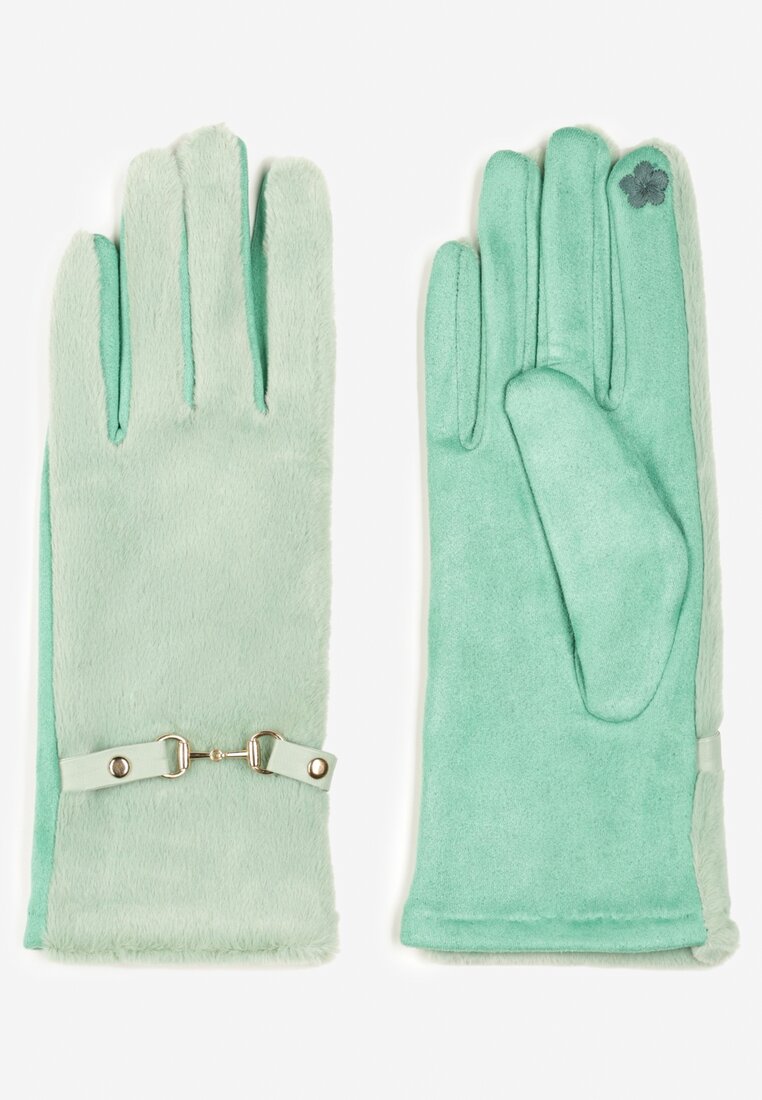 Zielone Rękawiczki z Bawełny i Wiskozy z Paskiem z Klamrą Larellia