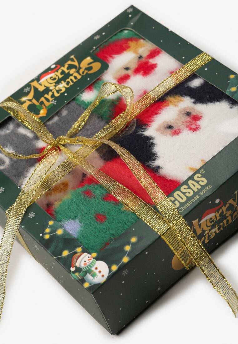 Wielokolorowe 4-pack Moherowe Skarpety w Świątecznym Stylu za Kostkę Ciname
