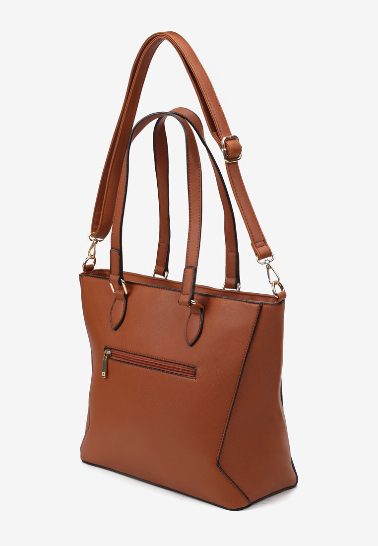 Brązowa Torebka Shopper z Ekoskóry z Naszytymi Kieszonkami Fiorata