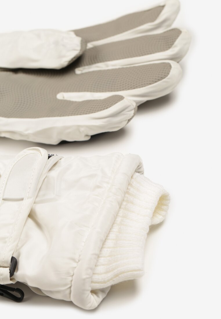 Białe Pięciopalczaste Rękawiczki Sportowe ze Ściągaczem i Futerkiem Jeuvra