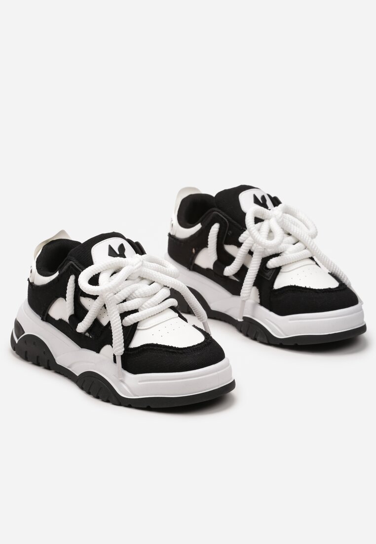 Czarne Sneakersy na Niskiej Platformie z Grubymi Sznurówkami Nerisses