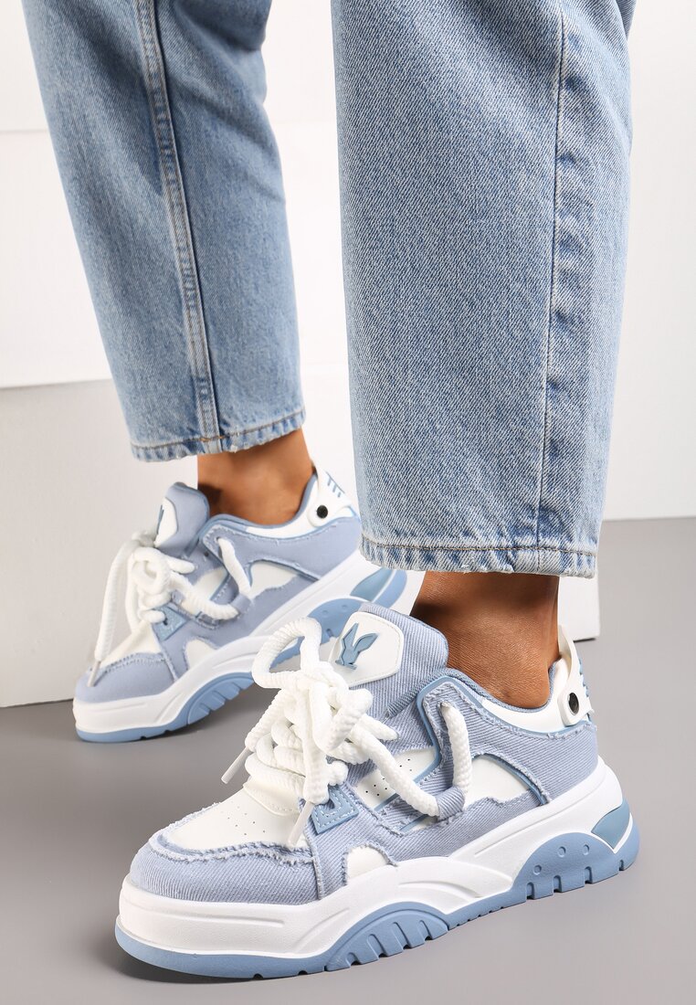 Niebieskie Sneakersy na Niskiej Platformie z Grubymi Sznurówkami Nerisses