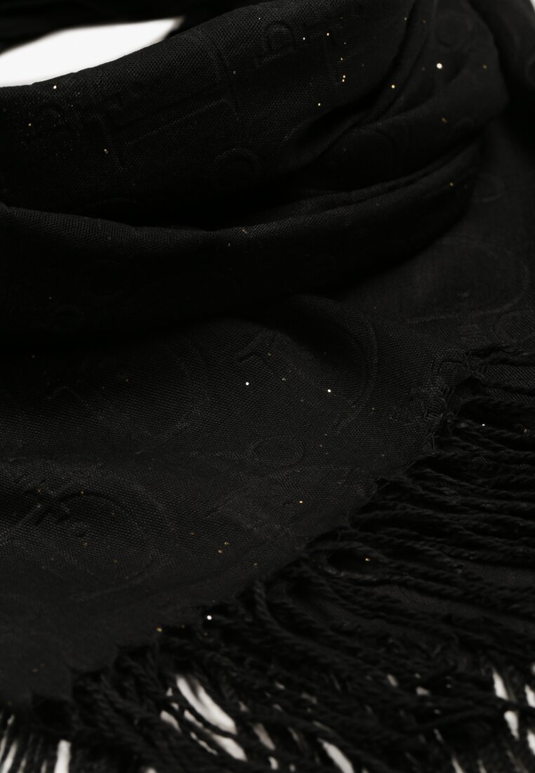 Czarny Prostokątny Szalik z Wiskozy Ozdobiony Delikatnymi Frędzlami Tintessa