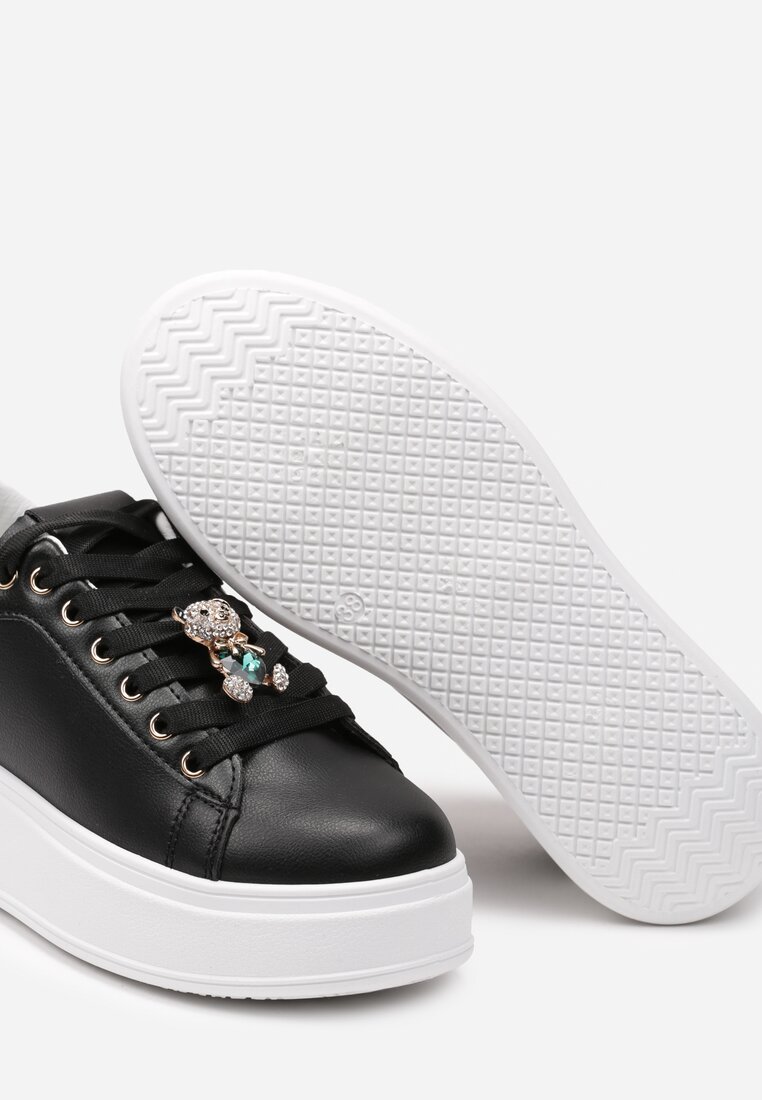 Czarne Sneakersy na Platformie z Metalicznymi Ozdobami Tranquilla