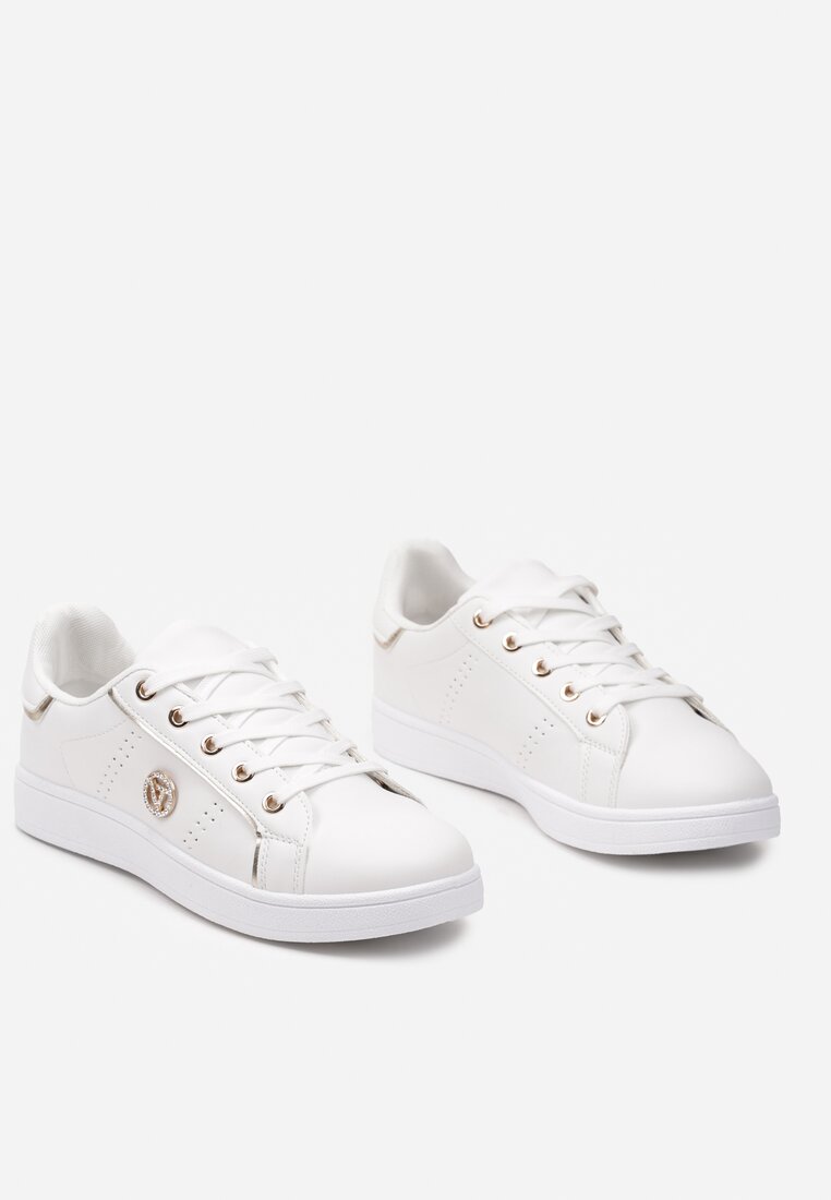 Biało-Złote Sneakersy na Grubej Podeszwie z Metalicznymi Wstawkami Canzona