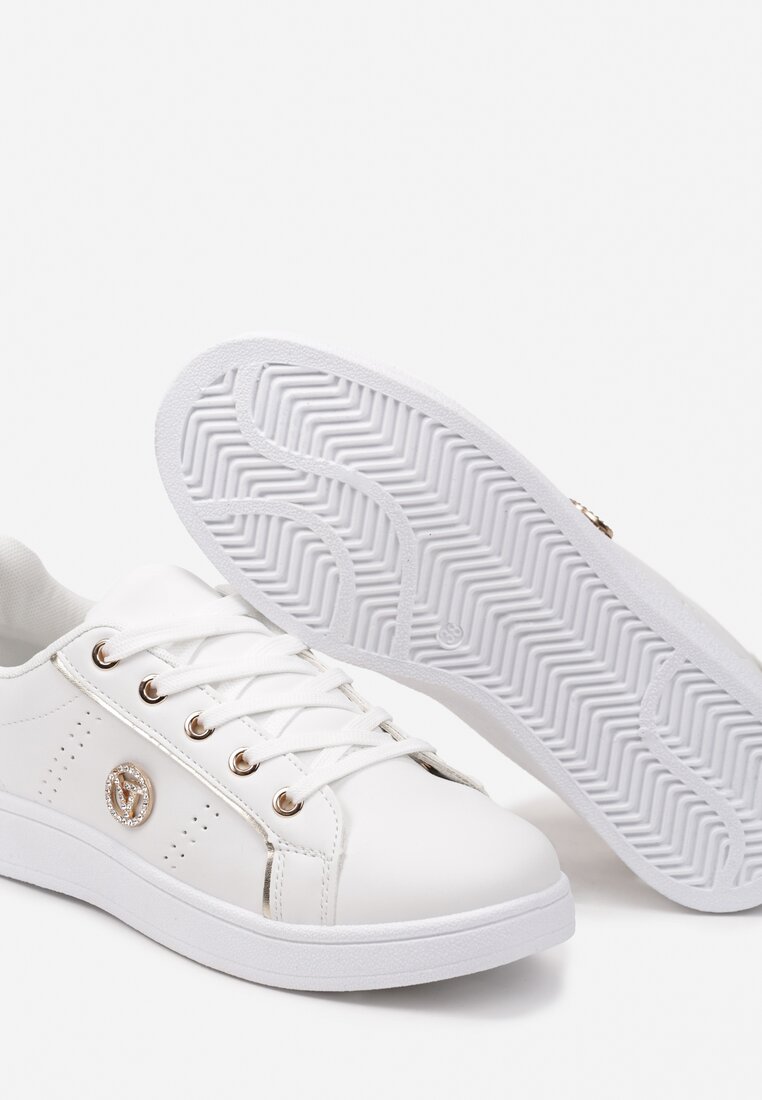 Biało-Złote Sneakersy na Grubej Podeszwie z Metalicznymi Wstawkami Canzona